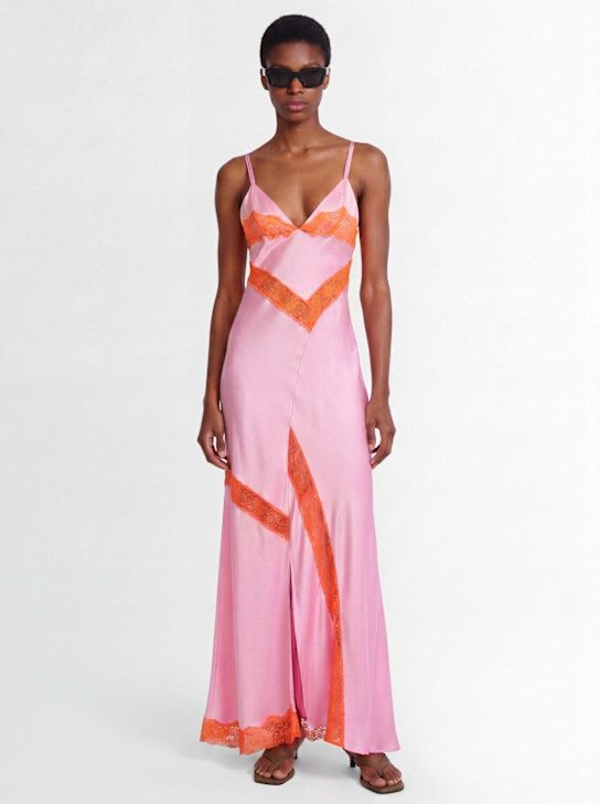 MSGM: Satin long dress with lace - 粉色/橙色 - women_1 | Luisa Via Roma