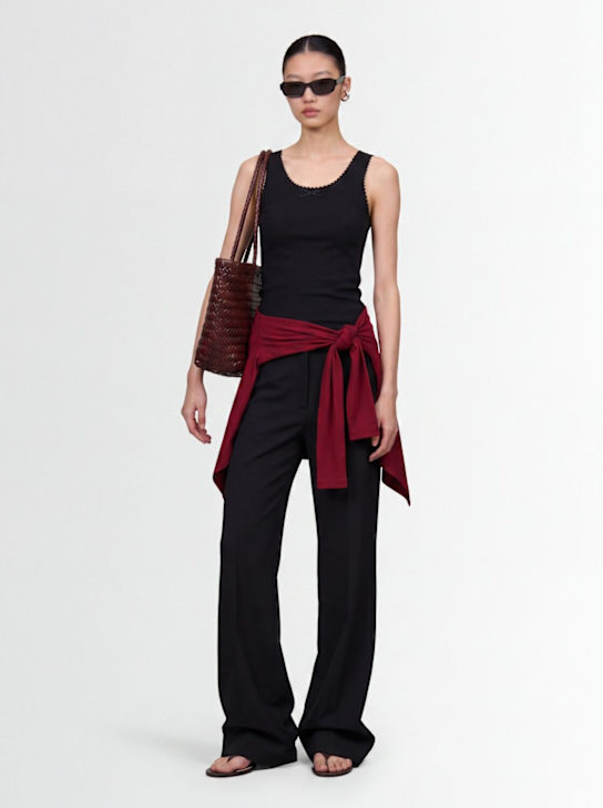 MSGM: Ribbed stretch cotton tank top w/ trim - 黑色 - women_1 | Luisa Via Roma