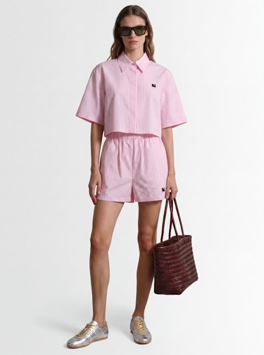 MSGM: Cropped short sleeve cotton shirt - 粉色/多色 - women_1 | Luisa Via Roma