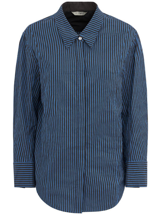 Time: Striped cotton blend shirt - Indigo(greenish - women_0 | Luisa Via Roma