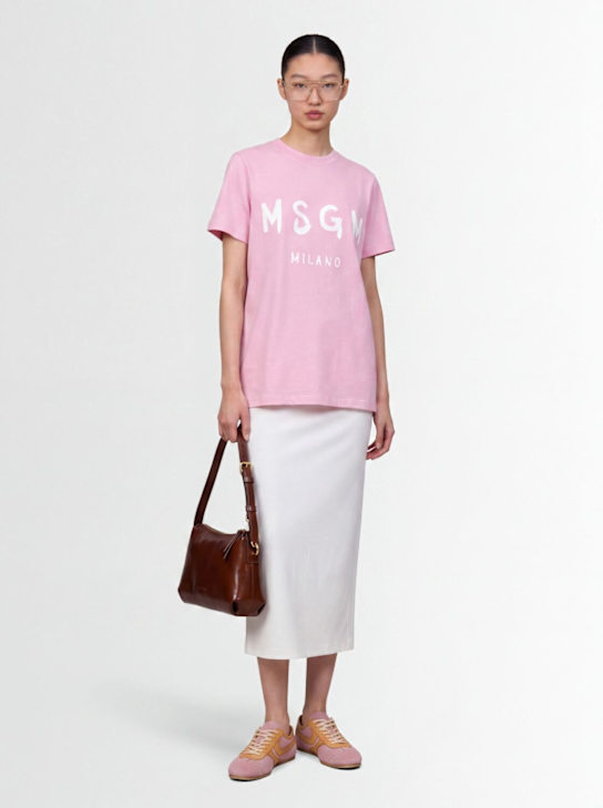 MSGM: Logo cotton t-shirt - 粉色 - women_1 | Luisa Via Roma