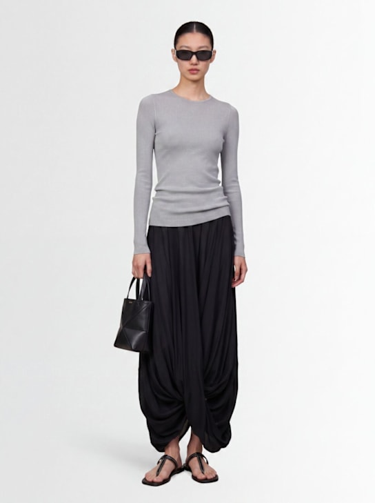 MSGM: Ribbed long sleeve stretch t-shirt - 灰色 - women_1 | Luisa Via Roma