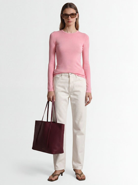 MSGM: Ribbed long sleeve stretch t-shirt - 粉色 - women_1 | Luisa Via Roma