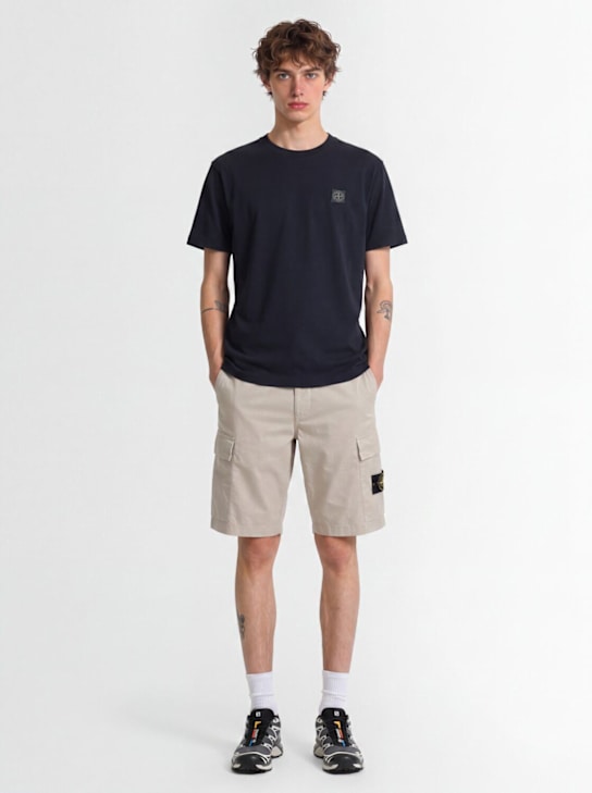 Stone Island: LOGO贴片棉质T恤 - 海军蓝 - men_1 | Luisa Via Roma