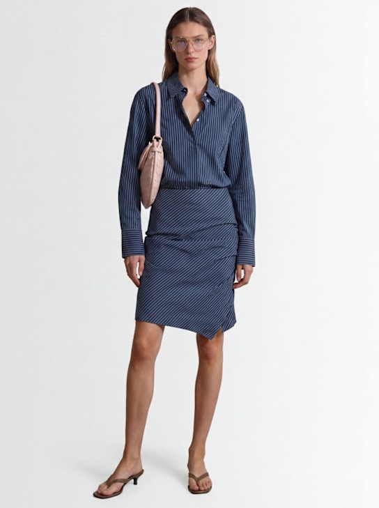 Time: Ruched cotton blend skirt - Indigo(greenish - women_1 | Luisa Via Roma