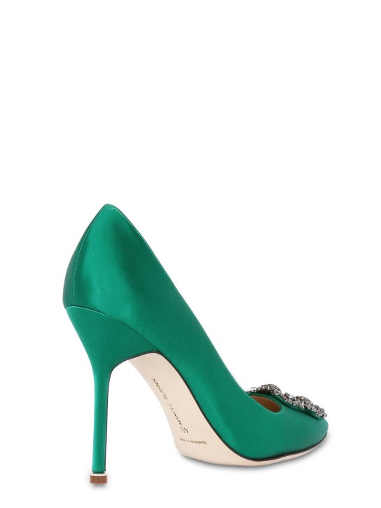 Manolo Blahnik: 105mm Hangisi satin pumps - Emerald - women_3 | Luisa Via Roma