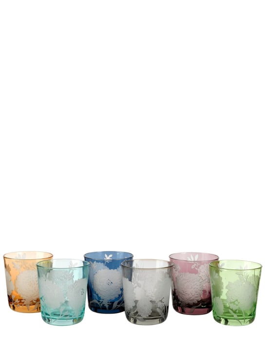 Polspotten: Peony set of 6 frosted water glasses - Multicolor - ecraft_1 | Luisa Via Roma