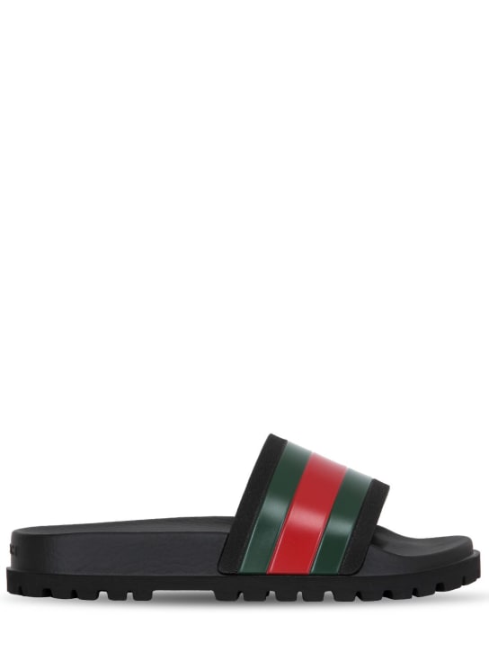 Gucci: Pursuit Treck Web rubber slide sandals - Siyah - men_0 | Luisa Via Roma