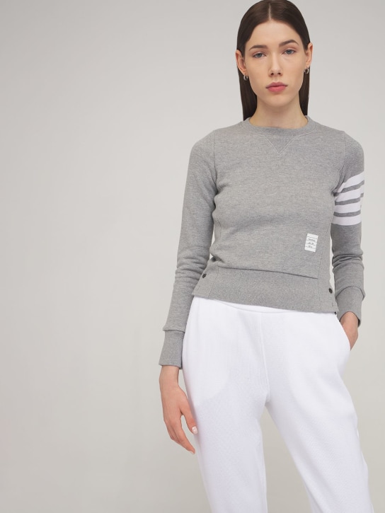 Thom Browne: Intarsia stripes cotton sweatshirt - women_1 | Luisa Via Roma
