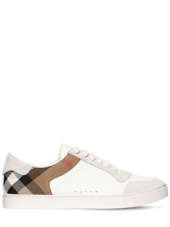Burberry: Sneakers en cuir et toile à carreaux New Reeth - Blanc Optique - men_0 | Luisa Via Roma