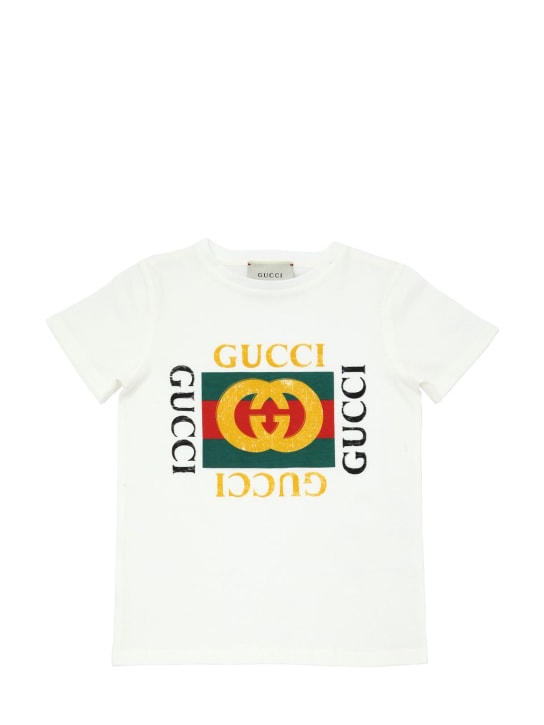 Gucci: T-shirt en jersey de coton à imprimé logo - Blanc - kids-boys_0 | Luisa Via Roma
