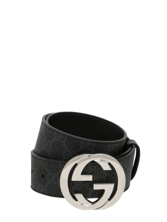 Gucci: 4cm GG Supreme canvas & leather belt - Black - men_0 | Luisa Via Roma