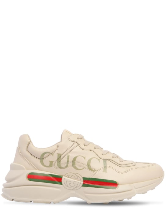 Gucci: Sneakers en cuir imprimé Rhyton Gucci - Ivoire - men_0 | Luisa Via Roma
