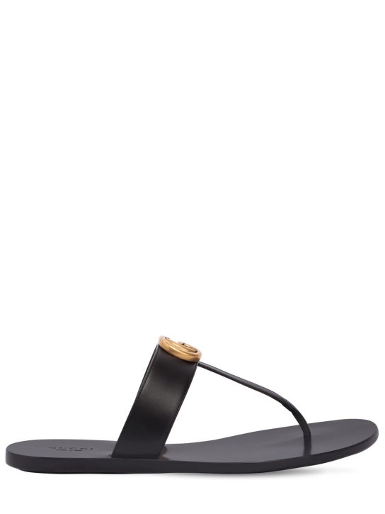 Gucci: 10mm Marmont leather thong sandals - Siyah - women_0 | Luisa Via Roma