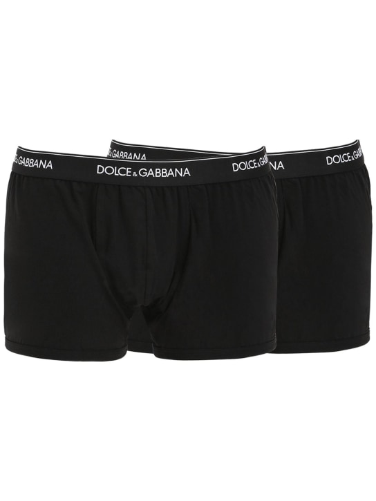 Dolce&Gabbana: Set de 2 calzoncillos boxer de algodón con logo - Negro - men_0 | Luisa Via Roma