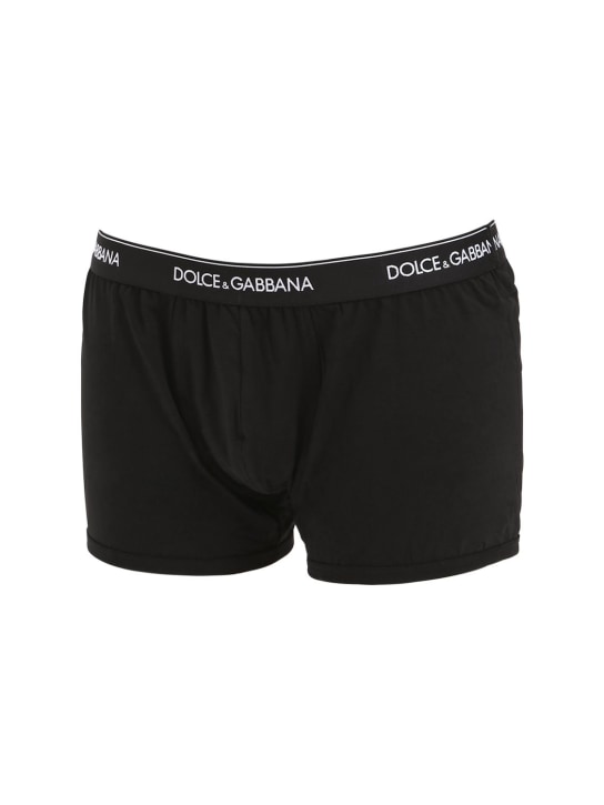 Dolce&Gabbana: Pack of 2 logo cotton boxer briefs - Black - men_4 | Luisa Via Roma