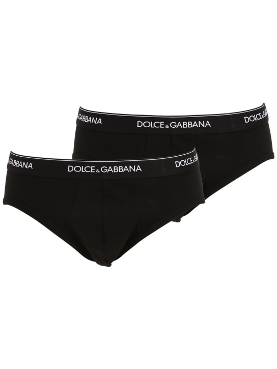 Dolce&Gabbana: Set di 2 slip in jersey stretch - Nero - men_0 | Luisa Via Roma