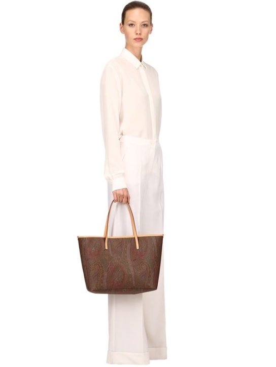Etro: Paisley coated cotton tote bag w/ pouch - women_1 | Luisa Via Roma