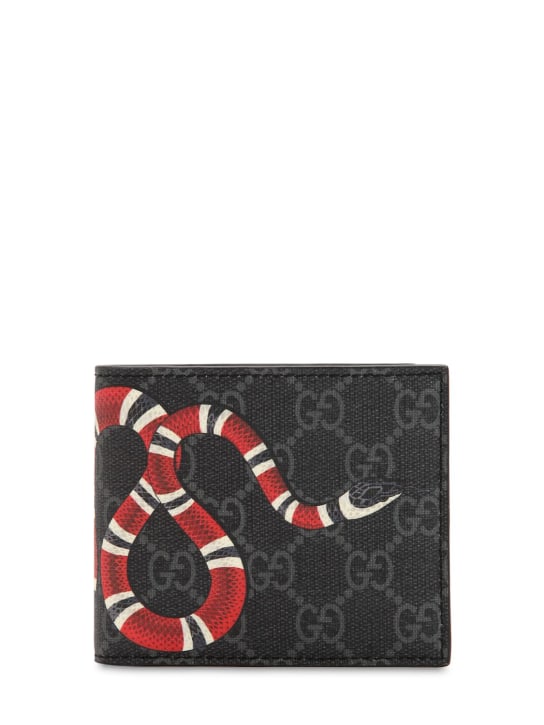 Gucci: 蛇纹印花涂层帆布钱包 - 黑色 - men_0 | Luisa Via Roma