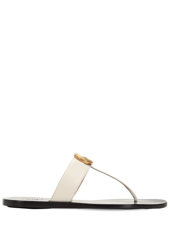 Gucci: 10mm Marmont leather thong sandals - White - women_0 | Luisa Via Roma