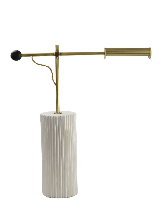 Marioni: Lampe de table en céramique et laiton Goldie A - Blanc/Or - ecraft_0 | Luisa Via Roma