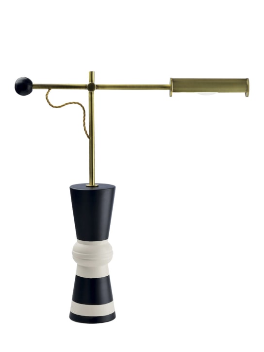 Marioni: Goldie B ceramic & brass table lamp - Black/White - ecraft_0 | Luisa Via Roma