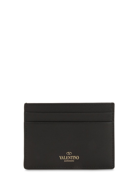 Valentino Garavani: Rockstud embellished leather card holder - Black - women_1 | Luisa Via Roma
