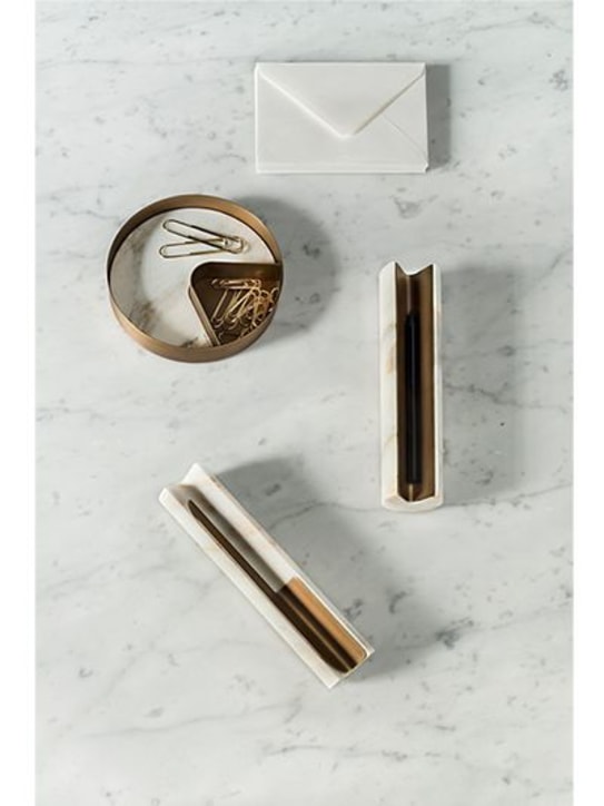 Salvatori: Porte-stylos en marbre et laiton Balancing - Blanc/Or - ecraft_1 | Luisa Via Roma