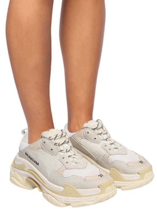 Balenciaga: 60毫米"TRIPLE S"尼龙&皮革运动鞋 - 白色 - women_1 | Luisa Via Roma