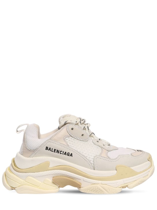 Balenciaga: 60mm Triple S nylon & leather sneakers - White - women_0 | Luisa Via Roma