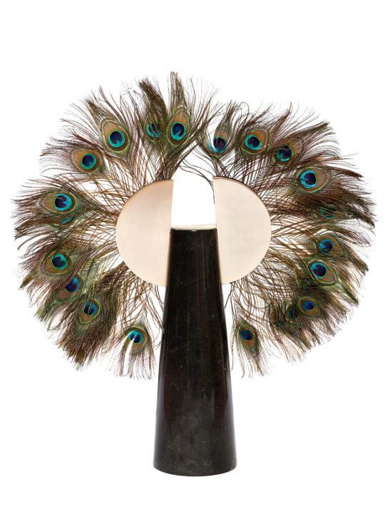 Sara Ricciardi: Peacock feather & marble totem - Gold/Black - ecraft_0 | Luisa Via Roma