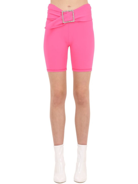 Aya Muse: LVR EXCLUSIVE MICRO NYLON BIKER SHORTS - Coral Neon - women_0 | Luisa Via Roma