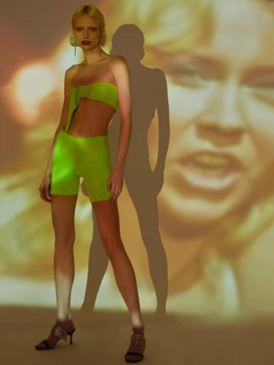 Aya Muse: LVR EXCLUSIVE MICRO NYLON BIKER SHORTS - Neon Green - women_1 | Luisa Via Roma