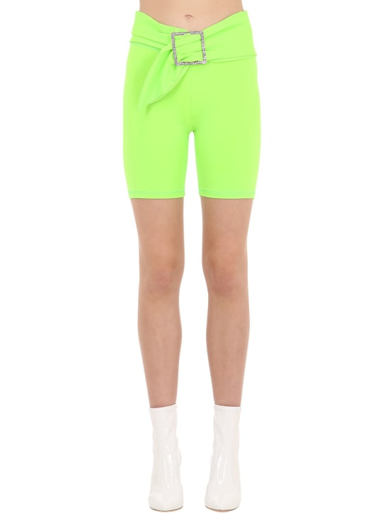 Aya Muse: LVR EXCLUSIVE MICRO NYLON BIKER SHORTS - Neon Green - women_0 | Luisa Via Roma