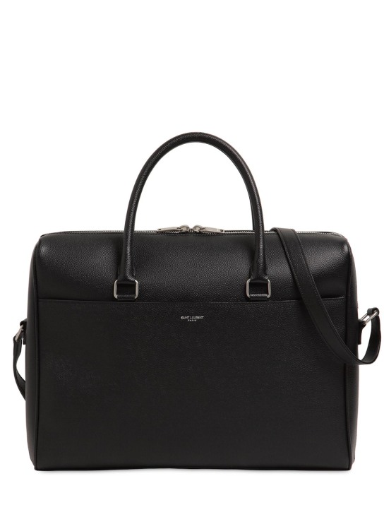 Saint Laurent: Grained leather briefcase - Siyah - men_0 | Luisa Via Roma