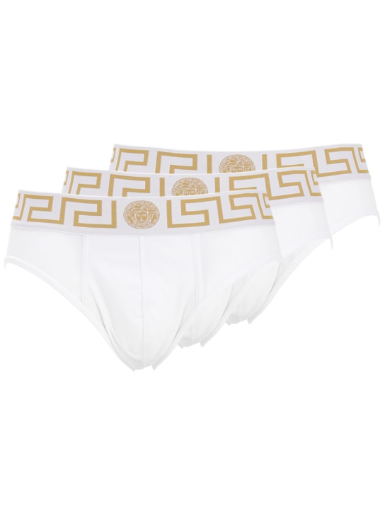Versace: 弹力棉质三角内裤3条套装 - 白色 - men_0 | Luisa Via Roma