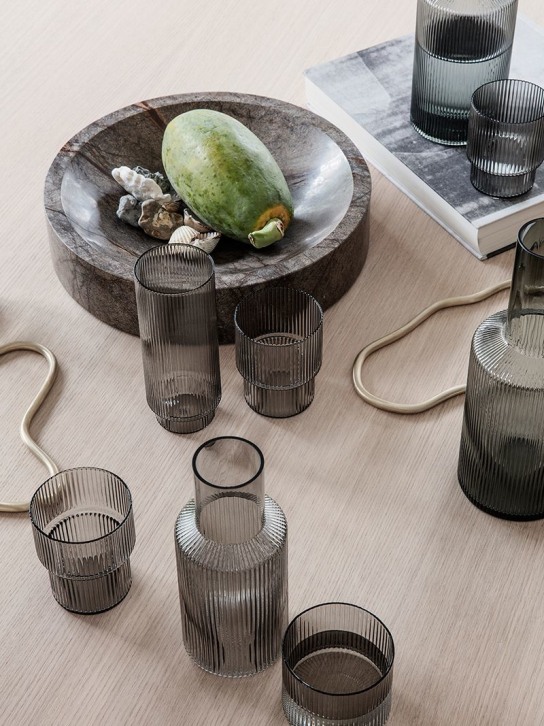 Ferm Living: Ripple玻璃杯4个套装 - 灰色 - ecraft_1 | Luisa Via Roma