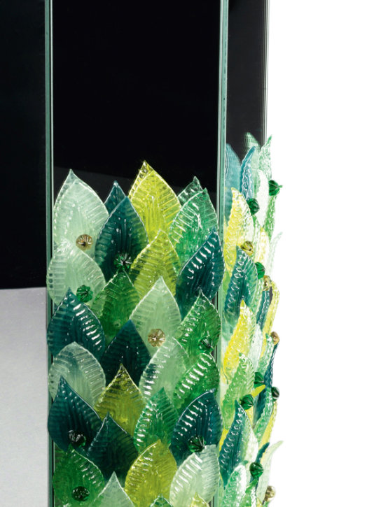 Visionnaire: Foglia hexagonal mirror tall vase - Green/Silver - ecraft_1 | Luisa Via Roma