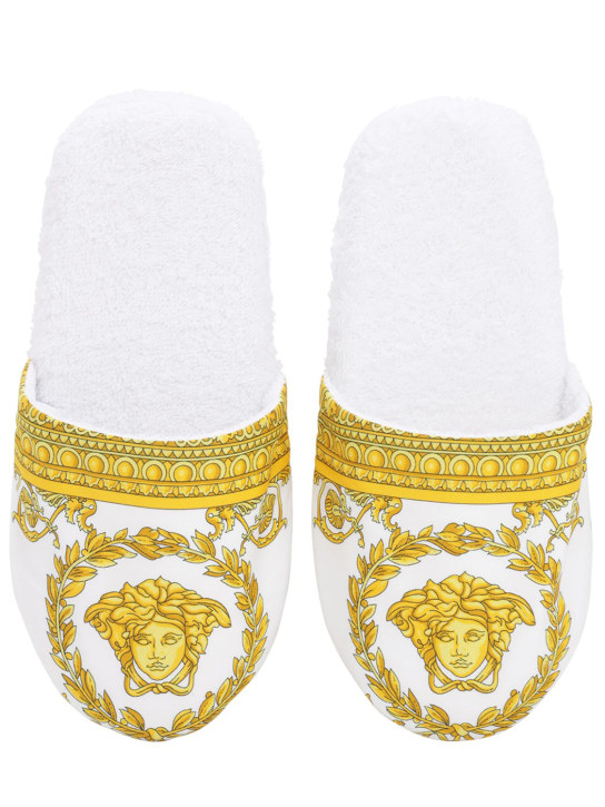 Versace: Barocco & Robe cotton slippers - White/Gold - ecraft_0 | Luisa Via Roma