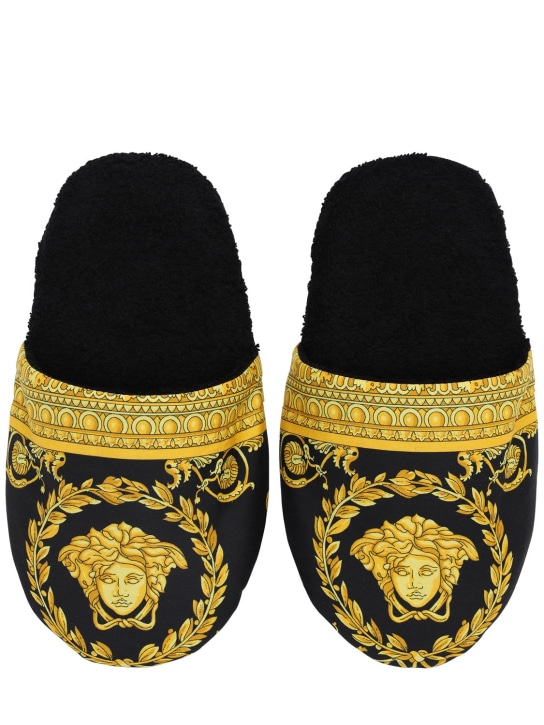 Versace: Barocco & Robe棉质拖鞋 - 黑色/金色 - men_1 | Luisa Via Roma