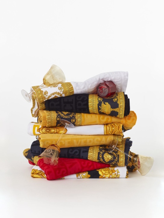 Versace: Juego de 5 toallas Barocco & Robe de algodón - Blanco/Oro - ecraft_1 | Luisa Via Roma