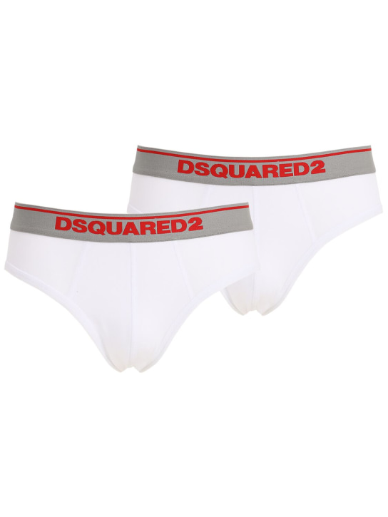 Dsquared2: LOGO莫代尔平纹针织三角内裤 - 白色 - men_0 | Luisa Via Roma