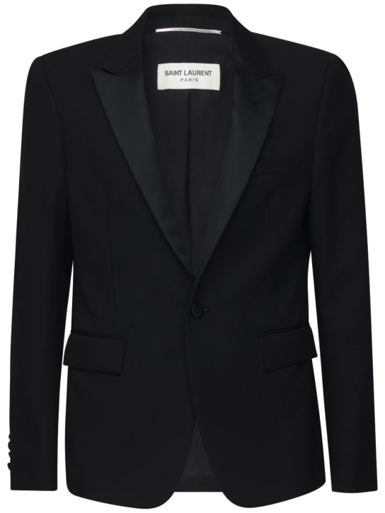 Saint Laurent: Wool gabardine tuxedo jacket - Black - men_0 | Luisa Via Roma