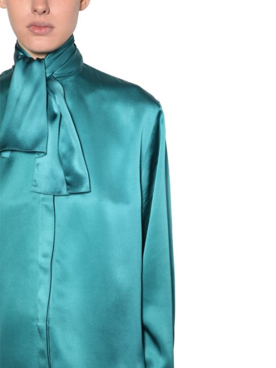 Balenciaga: Blusa in raso di seta - Petrolio - women_1 | Luisa Via Roma