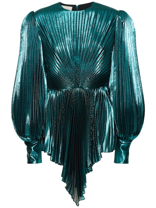 Gucci: Vestito in misto seta e lurex plissé - Blu - women_0 | Luisa Via Roma