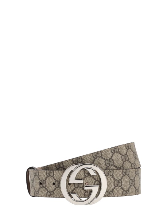 Gucci: Cintura GG Supreme in tela spalmata con logo 4cm - Beige - men_0 | Luisa Via Roma