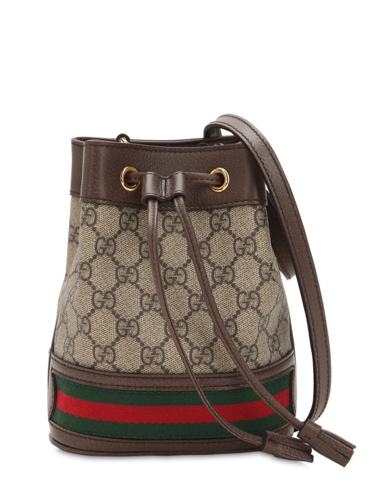 Gucci: Mini Ophidia GG Supreme bucket çanta - Taupe - women_0 | Luisa Via Roma