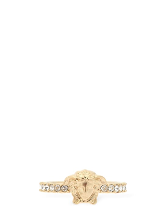 Versace: 美杜莎水晶细圈戒指 - 金色/水晶 - women_0 | Luisa Via Roma