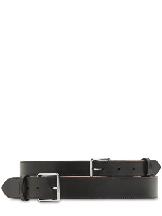 Alexander McQueen: 6cm Double smooth leather belt - Black - women_0 | Luisa Via Roma