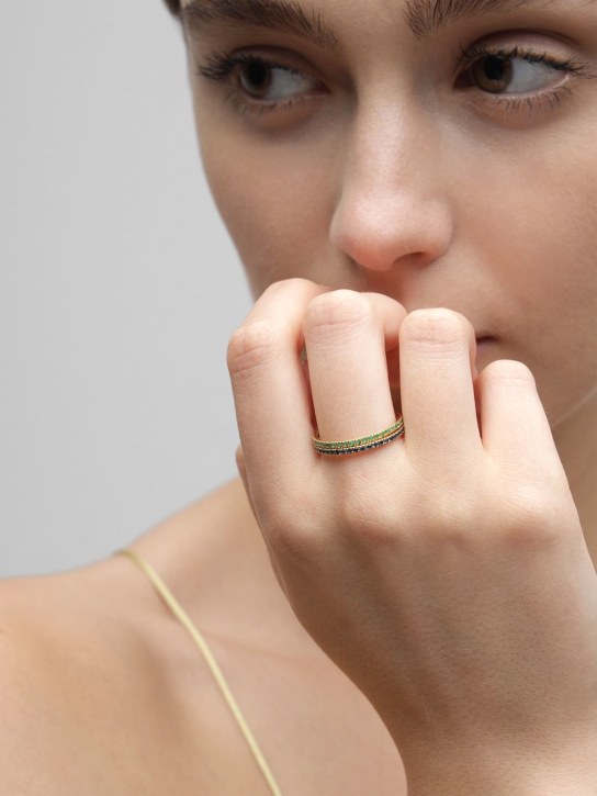 Vanzi: Annagreta thin 18kt gold & sapphire ring - Mavi/Altın - women_1 | Luisa Via Roma